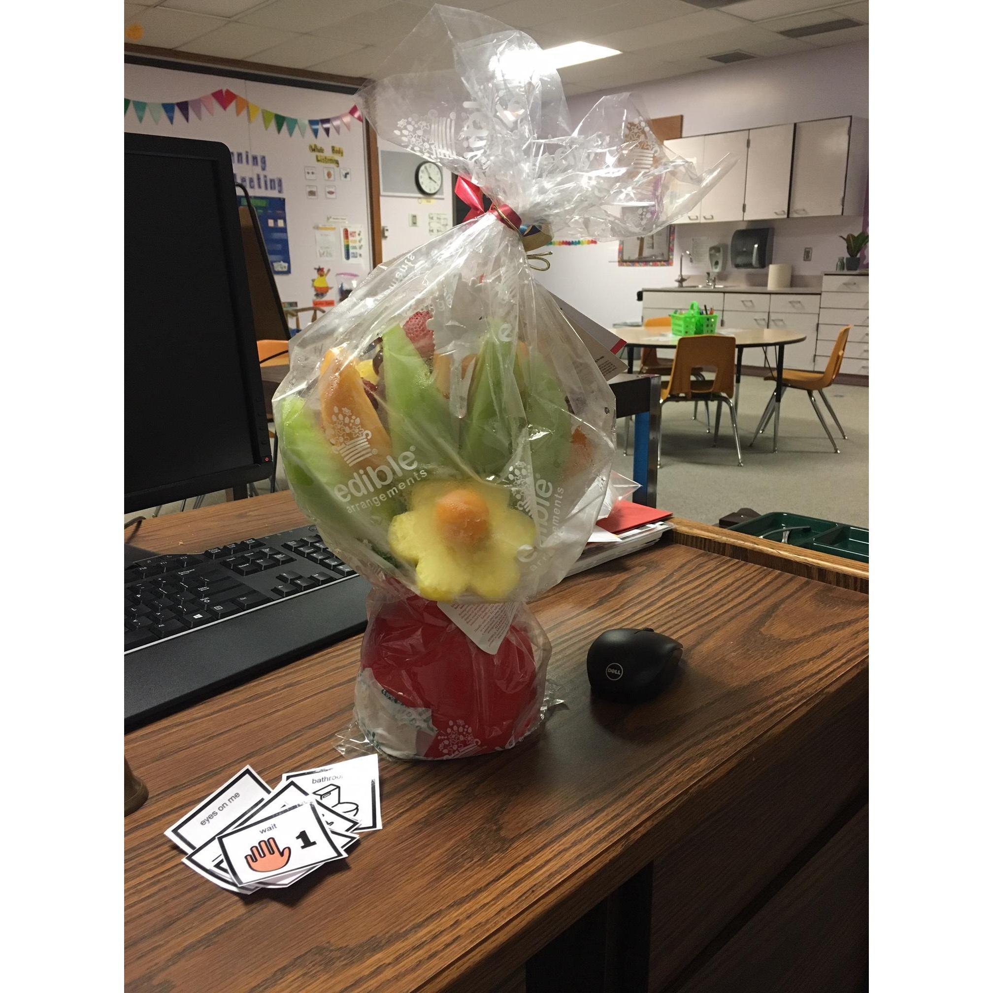 Neil first said "I love you" on a fruit basket sent to Monica's classroom on her first day of teaching