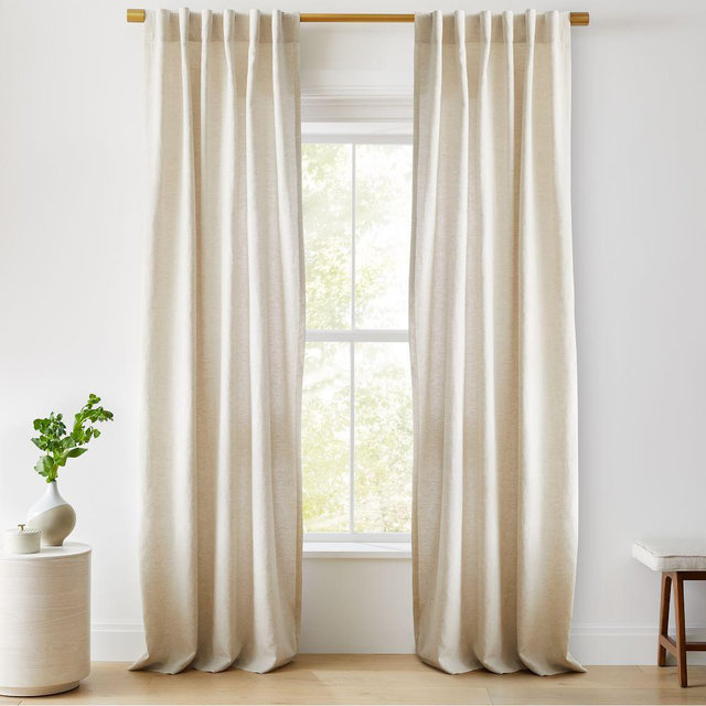 European Flax Linen Curtain with Cotton Lining, Natural, 48"x108"