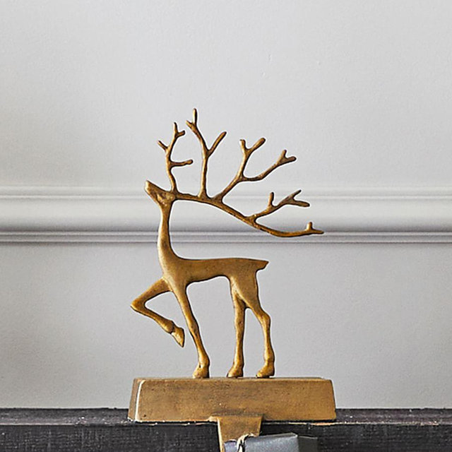 Merry Reindeer Stocking Holders, Brass - Small