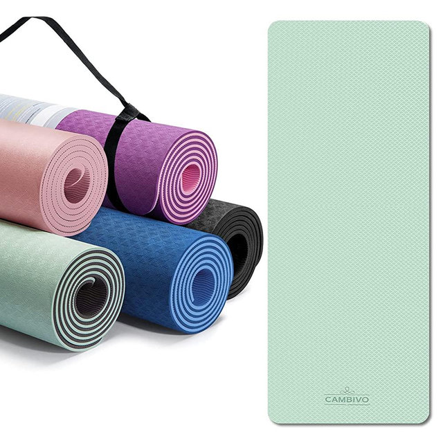 CAMBIVO Extra Thick Yoga Mat for Women Men Kids, Professional TPE Yoga Mats, Workout Mat with Carrying Strap for Yoga, Pilates and Floor Exercises