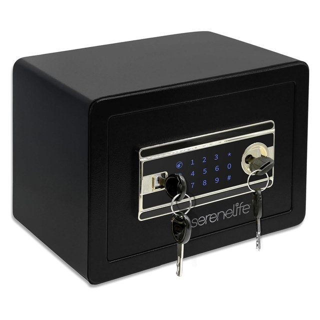 SereneLife Electronic Fingerprint Safe Box with Touchscreen Keypad - Black