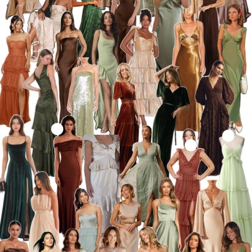 Here is a sample of Dresses and colors.
I would recommend no champagne color as we will be around a lot of natural stone for our photos!