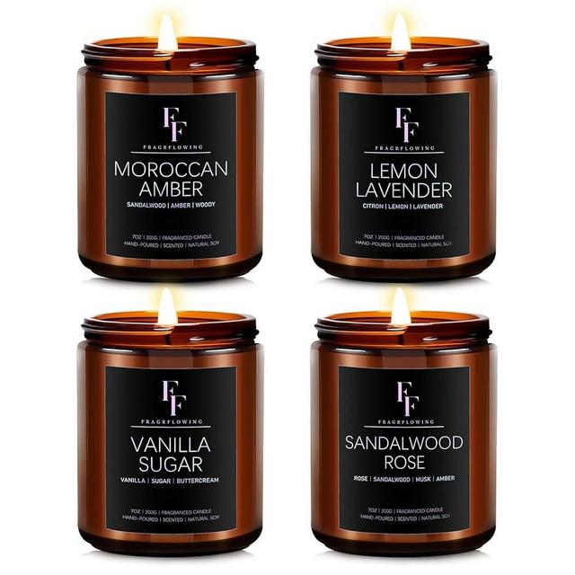 FF FRAGRFLOWING Scented Candles for Home Scented Aromatherapy Candles, 4 Pack 28 Oz Soy Wax Candle Gift Set for Women Men (Lemon Lavender/Vanilla Sugar/Sandalwood Rose/Moroccan Amber)