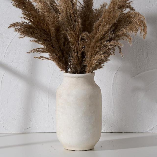 SIDUCAL Rustic Farmhouse Flower Vase | 9.5 Inch Large Ceramic Vase | Pampas Grass Vase | Modern Farmhouse Decor Vase for Home Decor, Table, Living Room Decoration, Shelf Decor, Mantel, White