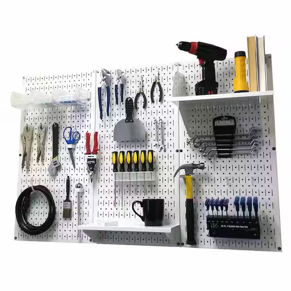 Wall Control 32 in. x 48 in. Metal Pegboard Standard Tool Storage Kit with White Pegboard and White Peg Accessories 30WRK400WW