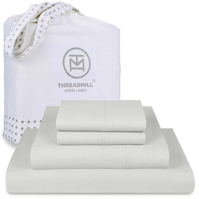 Threadmill Cotton Queen Sheet Set, 500 Thread Count Bed Sheets, 100% Cotton Sheets Set for Queen Size Bed, Smoother Than Egyptian Cotton Claims, 4 Pc Set with Deep Pockets, Light Grey