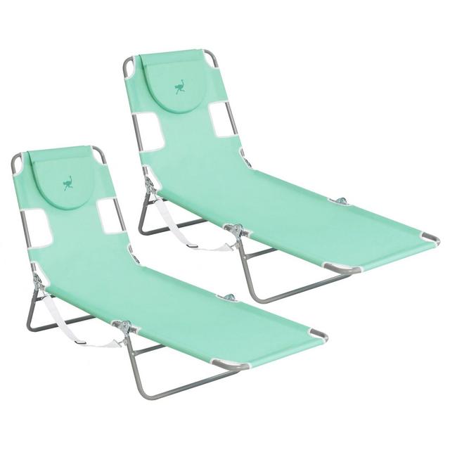 Ostrich Chaise Lounge Outdoor Portable Folding 4 Position Recliner Chair for Beach, Patio, Camp, and Pool with Carrying Strap, Teal