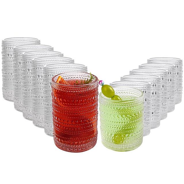 ZMOWIPDL Vintage Glassware Drinking Glasses Set of 12,Clear 12oz & 15oz Hobnail Glass Cups,Embossed Water Tumbler,for Beer,Cocktail,Whiskey,Juice and Various Mixed Drinks- 1 Cleaning Brush