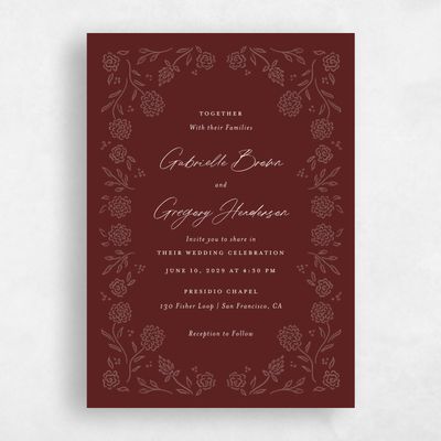 Maroon, Red Wedding Invitation - Clarian Portrait