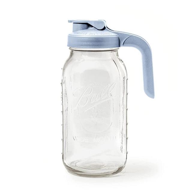 County Line Kitchen - Heavy Duty Glass Mason Jar Pitcher - Wide Mouth, 2 Quart(64 oz), Sky Blue