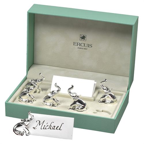 Set of 6 Silverplate Elephant Place Card Holders