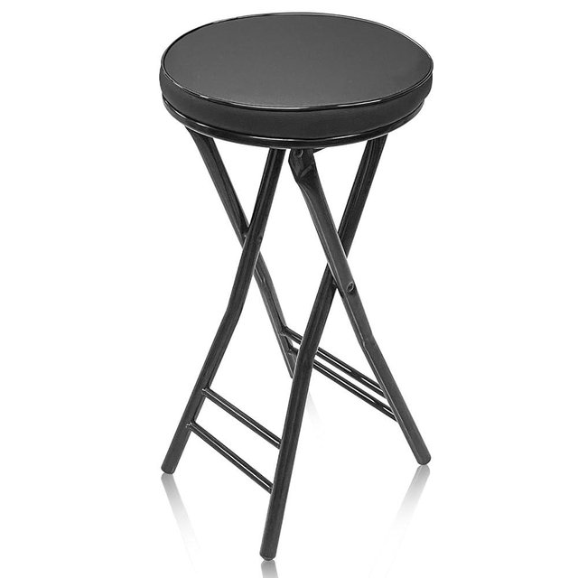 Gluck Plants Folding Stool,24 Inch Foldable Portable Collapsible Height Bar Stool Chair,Adult Tall Leather Padded Chair for Kitchen Living Room Garden Camping Fishing
