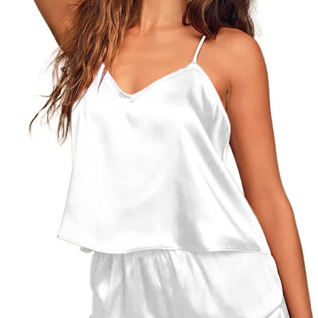 Ekouaer Silk Pajamas Set Women Satin Camisole Sleepwear Lingerie 2 Piece Pjs Cami Top and Shorts Nightwear