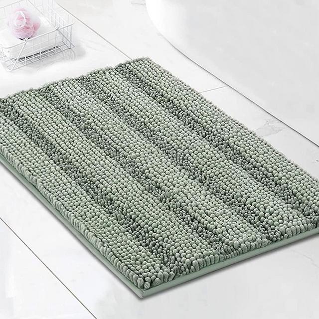 H.VERSAILTEX Bathroom Rugs Bath Rugs for Bathroom Non Slip Bath Mats Extra Thick Chenille Striped Rug 17" x 24" Absorbent Soft Shaggy Washable Dry Fast Bath Mats for Bathroom Floor - Sage