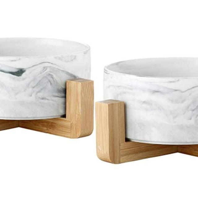 AG-UNICORN Ceramic Pet Bowls Set with Bamboo Stand