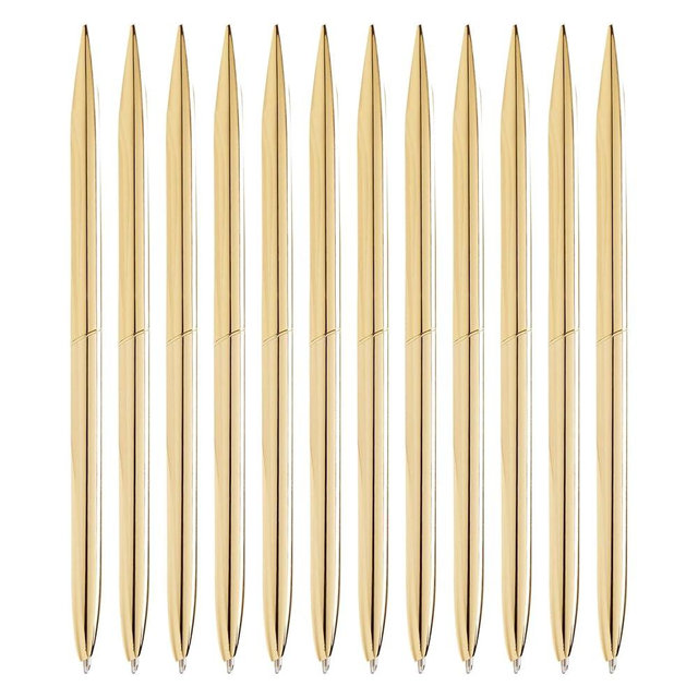 Juvale 12 Pack Gold Ballpoint Pens for Wedding Guest Book, Bulk Office Supplies, Black Ink, 1mm Medium Point (Metallic, 6.4 In)