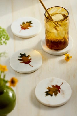 Fall Leaf Marble Coasters, Set of 4