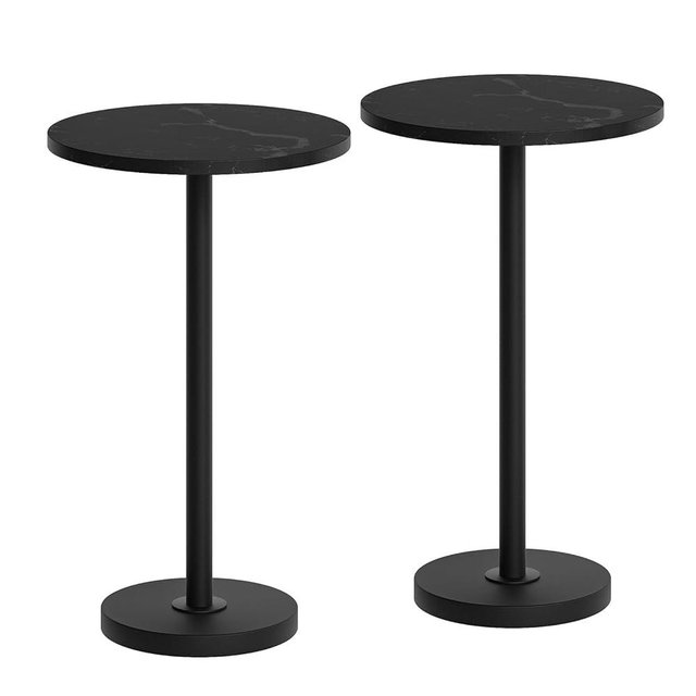 YATINEY Round Side Table Set of 2, Tall Drink End Table for Small Spaces, Pedestal Style Martini Side Table in Living Room, Bedroom, Dormitory, Marble Black and Black ET30L2BM