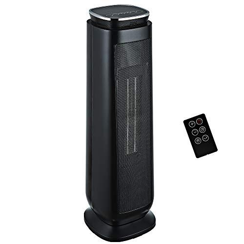 Aikoper Space Heater, 1500W Ceramic Tower Heater, Portable Electric Oscillating Heater with Adjustable Thermostat, ECO Mode, Remote Control, 8-Hrs Timer, Overheat & Tip-Over Protection for Indoor Use