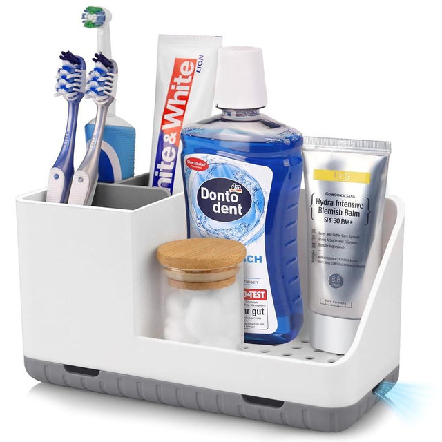 PARKMANI Toothbrush Holders for Bathroom Countertop Organizer, Kids Electric Toothbrush and Toothpaste Holder with Drainage, Tooth Brush Holder for Bathroom Sink Organizers and Storage (Grey)