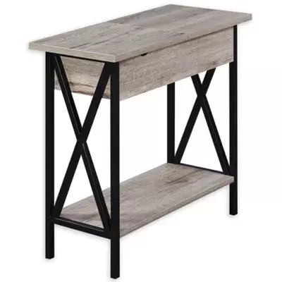 Convenience Concepts Town Square Tucson Flip Top End Table with Charging Station in Black/Cherry