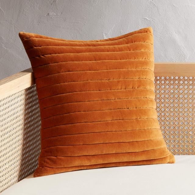 18" Channeled Copper Velvet Pillow with Down-Alternative Insert