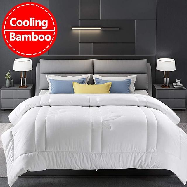 Premium Cooling 100% Bamboo King Size Comforter Duvet Insert Smooth Luxury Soft Cool Summer Comforters All Season Year Around Soft Quilted Down Alternative Duvet Insert With Corner Tabs (White, King)