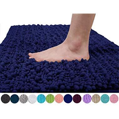 Yimobra Original Luxury Chenille Bath Mat, Soft Shaggy and Comfortable, Large Size, Super Absorbent and Thick, Non-Slip, Machine Washable, Perfect for Bathroom (31.5 X 19.8 Inches, Navy Blue)