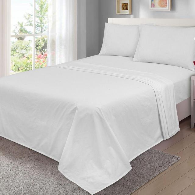 Mainstays Easy Care 300 Thread Count Cotton Rich Percale Sheet Set, Queen, Arctic White