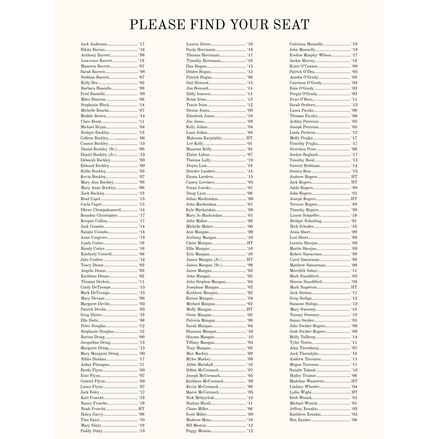 Table Seating Chart