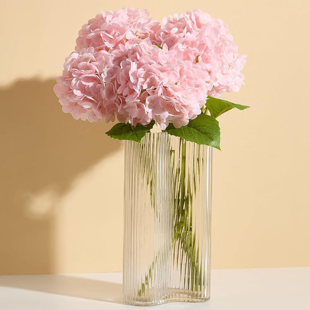 Real Touch Pink Hydrangea Artificial Flowers (4-Pack) -20" Faux Hydrangea Flowers with Long Stem & Leaves Realistic Fake Hydrangeas for Home Decor Floral Arrangements Wedding Bouquets Centerpieces
