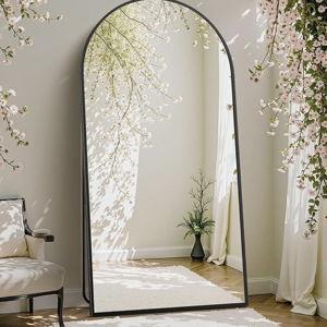 DUMOS Arched Full Length Mirror with Stand Floor Standing Aluminum Frame for Bedroom Body Hanging Leaning Modern Simple Home Decor Shatter-proorf Nano Glass Wall Living Room Natural Black, 70.4"x25.6"