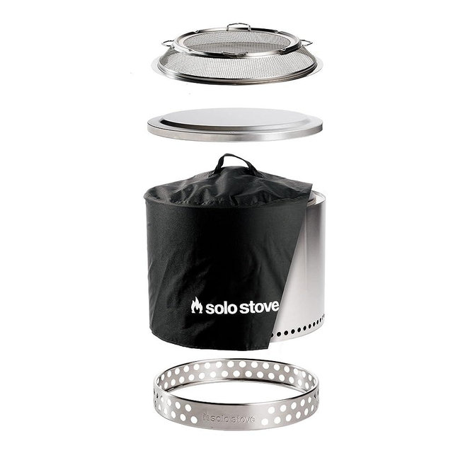 Solo Stove Bonfire Backyard Bundle 2.0 | with Bonfire Smokeless Fire Pit, Stand, Shield, Shelter, Lid, Portable for Wood Burning, Removable Ash Pan, Stainless Steel, H: 16.75in x Dia: 19.5in, 28.25lbs