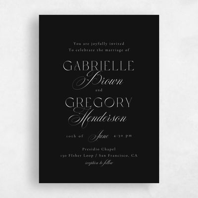 Black Simple Wedding Invitation - Payton Portrait