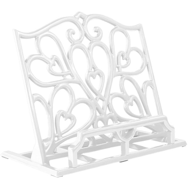 JOGREFUL Cookbook Stand, Cast Iron Heavy-Duty Recipe Book Holder, Kitchen Vintage Recipe Book Holder, Reading Rest Holder for Easel/Counter/Books/Magazine/iPad/Bible, Love Heart Pattern, White