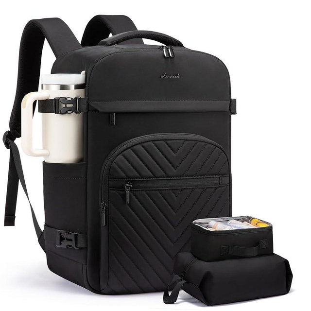LOVEVOOK 40L Travel Backpack for Women Men, TSA Personal Item Travel Bag Fits 17.3inch Laptop, Waterproof Airline Approved Carry On Luggage With 2 Cubes for Weekender Hiking Business, Black