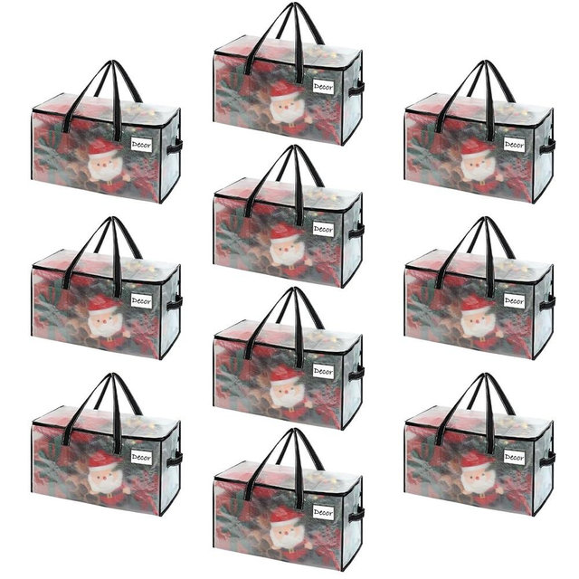 VENO 10 Pack Moving Bags, Christmas Storage Bins, Moving Boxes Alternative, Comforter and Blanket Storage Bags, College Dorm Packing Supplies, Foldable Heavy-Duty Tote (Clear, 10 Pack)