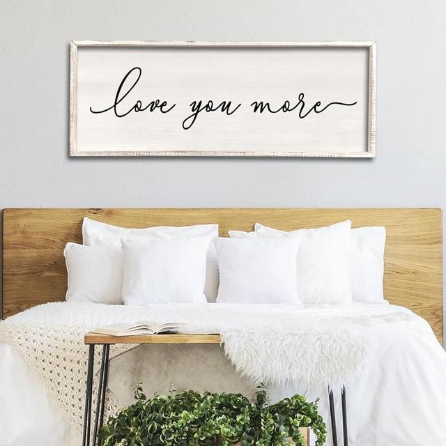 Love You More Sign Wall Decor 40''×15'' Large Vintage Framed Wood Modern Farmhouse Wall Decor for Master Bedroom Above Over Bed Minimalist Wall Art Hanging (White)