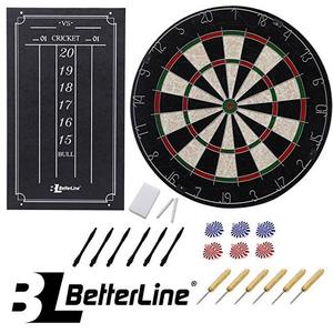 BETTERLINE Professional Bristle/Sisal Dart Board Set and Cricket Scoreboard Kit/45 cm (18 Inch) Diameter Wire-Spider Double-Sided Dartboard with Staple-Free Bullseye/6 Darts - by