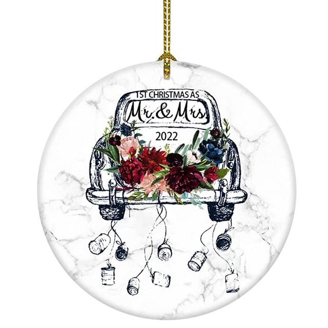 2022 1st Our First Christmas Ornament as Mr & Mrs Wedding Car Christmas Ornament 2022 (Red Flower car as Mr Mrs 2022)