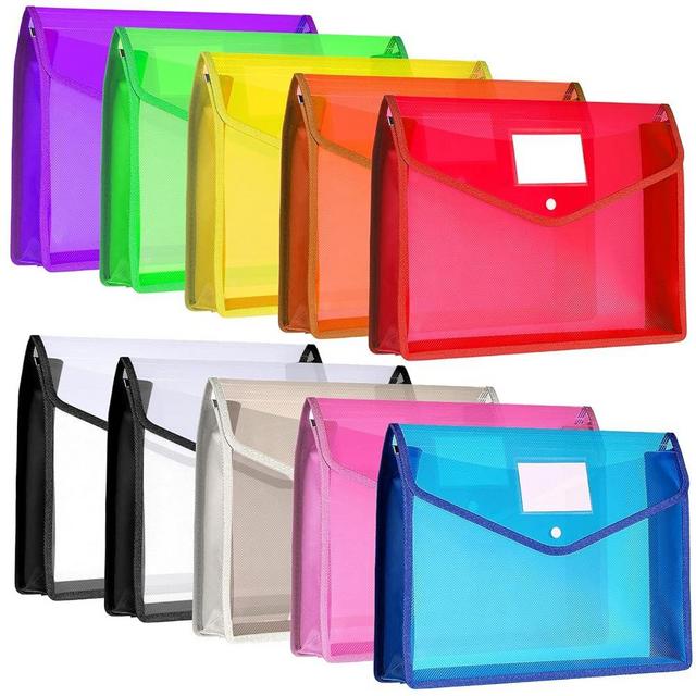 10 Pieces B4 Plastic File Folders Envelope Expanding File Wallet Organizer Documents Folder with Snap Closure and Pocket Waterproof Transparent File Pouch for School Office(Multicolored,Horizontal)