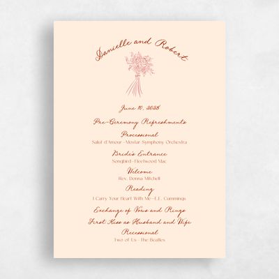 Buttercream, Beige Wedding Program - Cerise