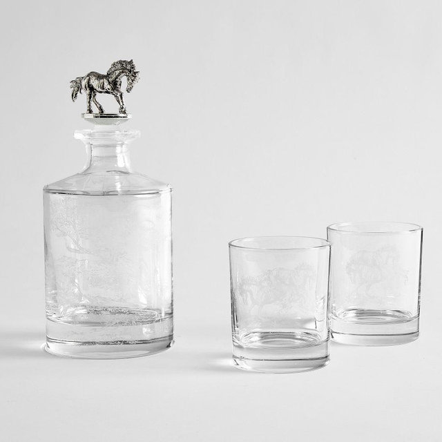 Brandon Maxwell Groveland Toile Decanter & Double Old Fashioned Glasses - Set of 3