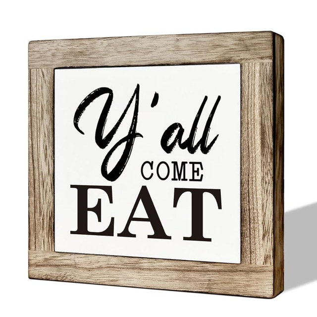 Southern Kitchen Decor - Y'all Come Eat Wooden Box Sign for Home, Tabletop Shelf - Funny Kitchen Block Decor