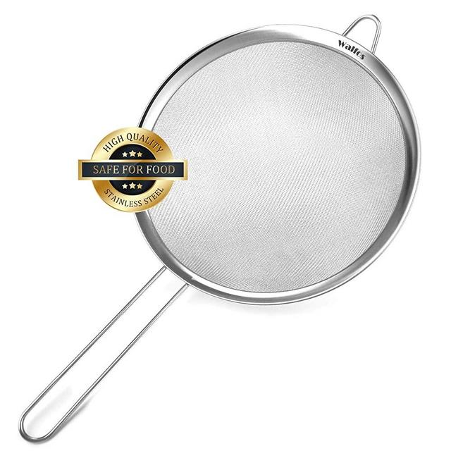 Walfos Fine Mesh Strainers, Premium Stainless Steel Colanders and Sifters, with Reinforced Frame and Sturdy Handle, Perfect for Sift, Strain, Drain and Rinse Vegetables, Pastas and Tea（6.3")