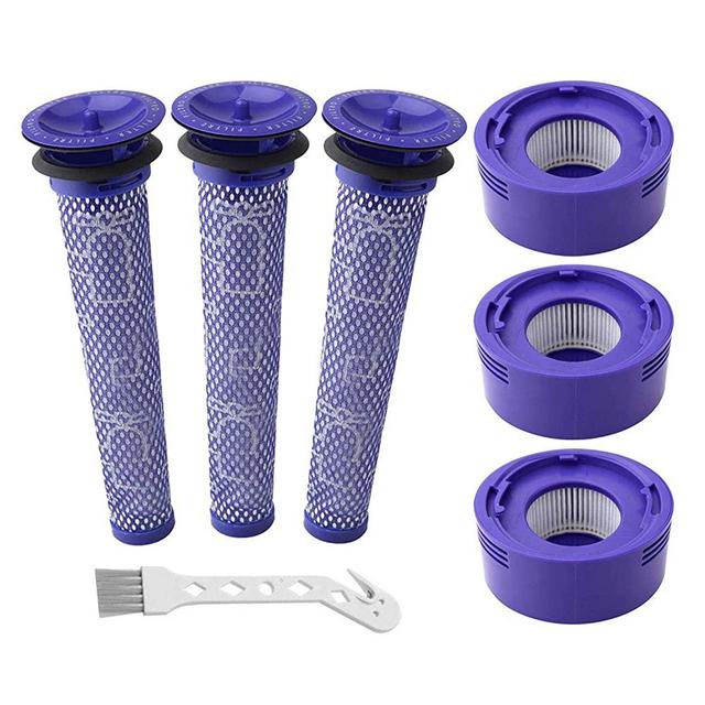Wolfish 6 Pack Vacuum Filter Replacement Kit for Dyson Dyson V8+, V8, V7 Absolute Animal Motorhead Vacuums, 3 HEPA Post Filter, 3 Pre Filter, Replaces Part # 965661-01 & 967478-01