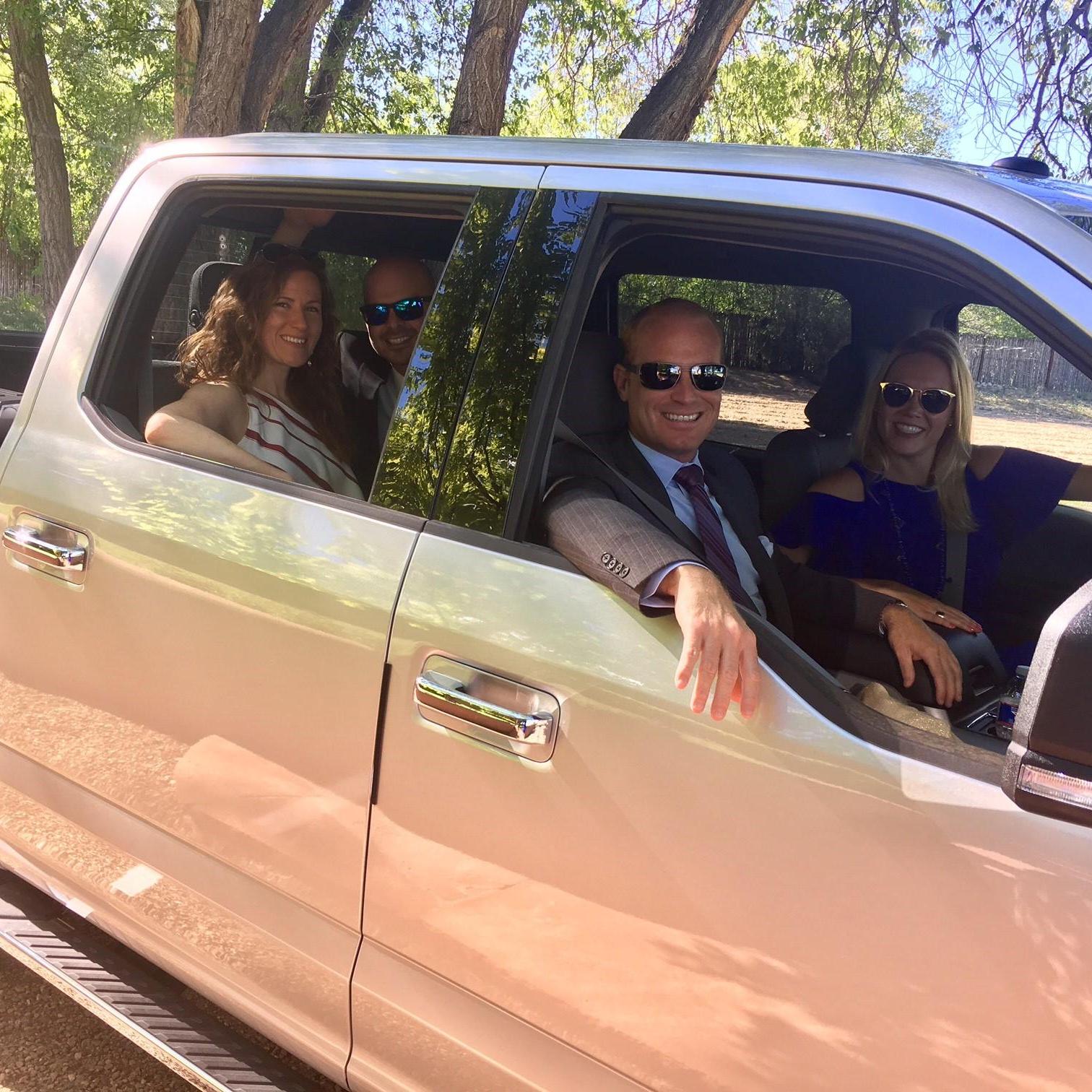 Having fun in a pick up truck with Mari and Matt