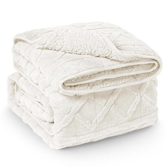 Kaisa Weighted Blankets for Adults 15 lbs 60"x80" Queen Size, Reversible Double Sided Fleece Plush Jacquard Sherpa Weighted Blanket for Pressure Relief, Cozy Shaggy Knitted Heavy Blanket, Cream White