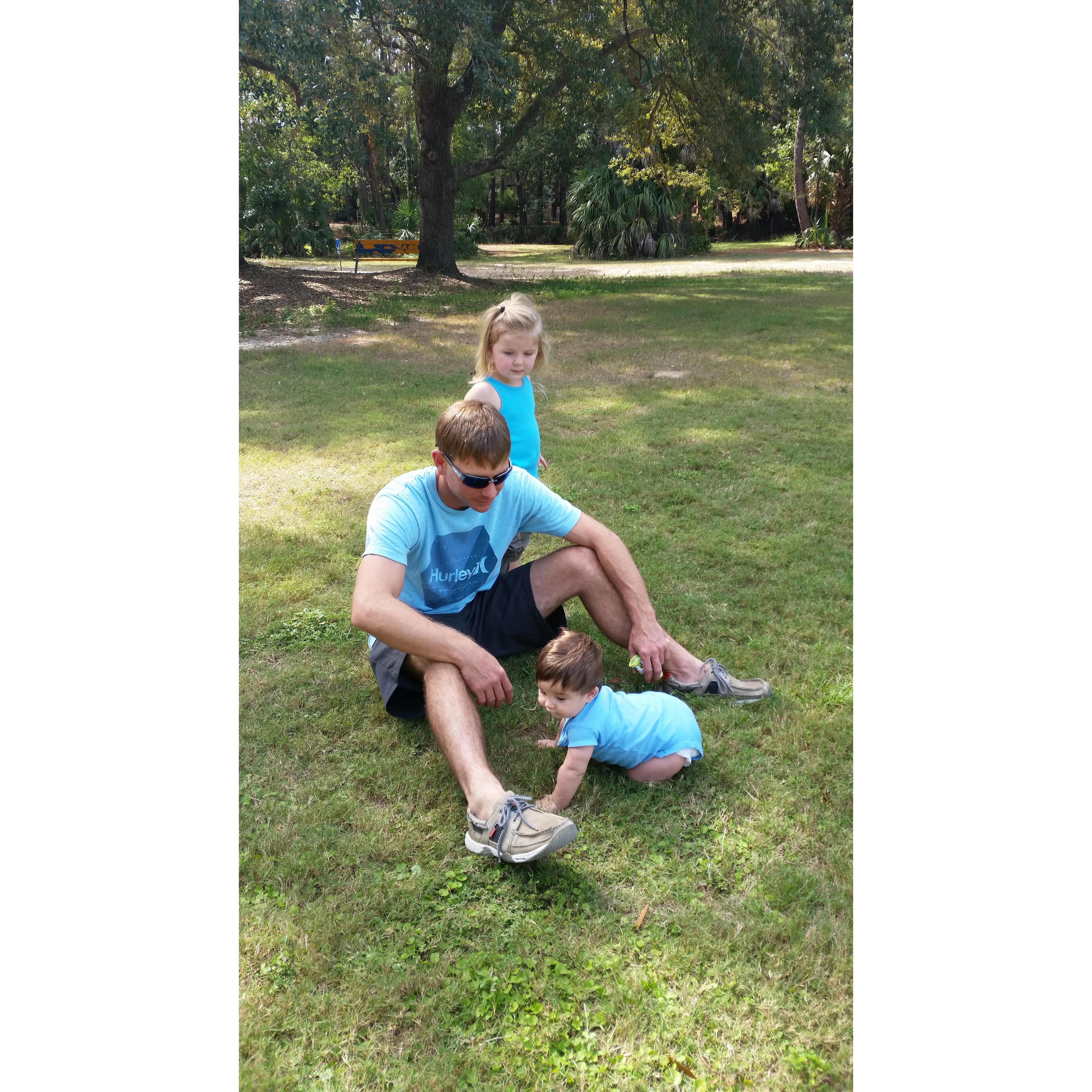 The funny part about this picture is we did not plan on the color coordinating, it just happened. I was the odd one out with a black shirt on...