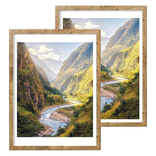 iRahmen 18x24 Frame Set of 2, Display Pictures 16x20 with Mat or 18 x 24 Without Mat, Wall Gallery Photo/Poster Frames, Rustic Brown.…